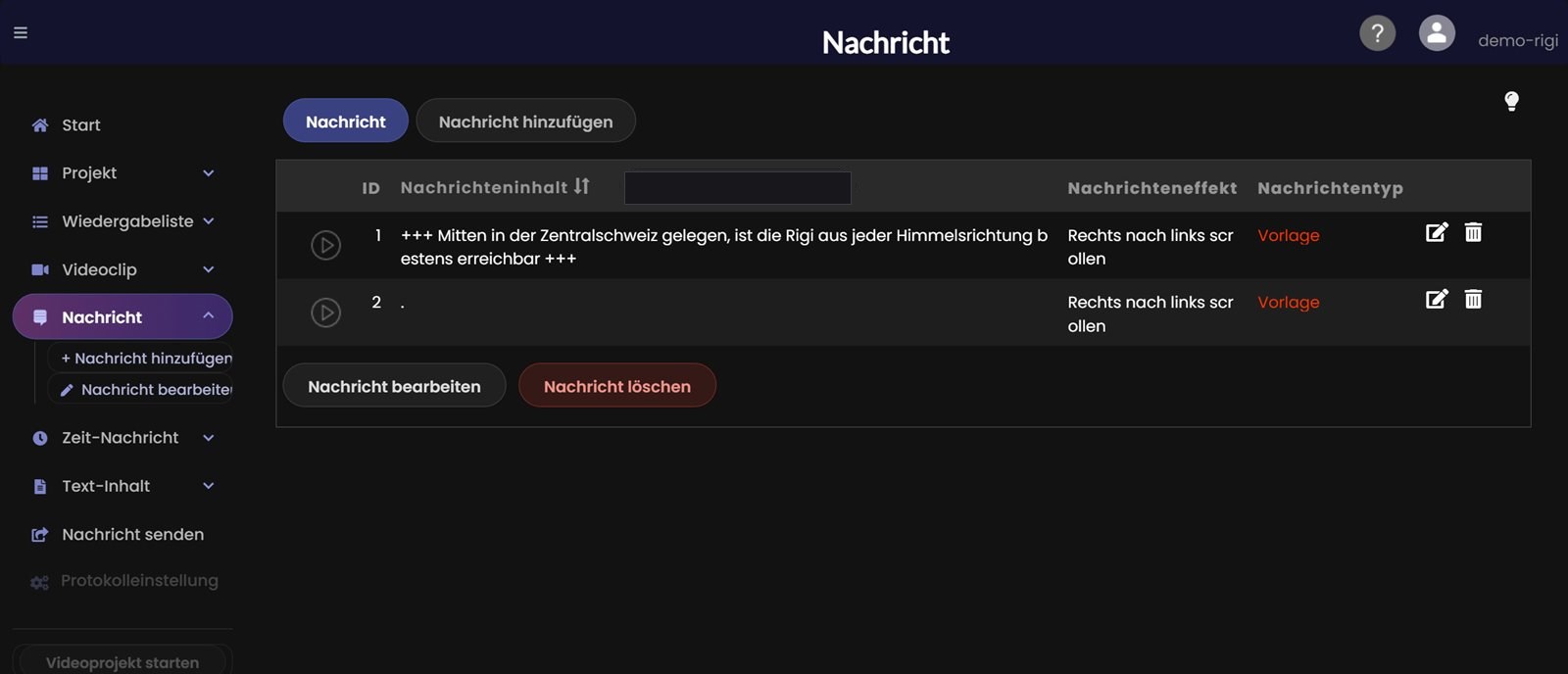 Menü Nachricht