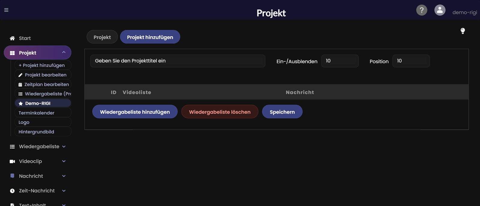 Projekt hinzufügen