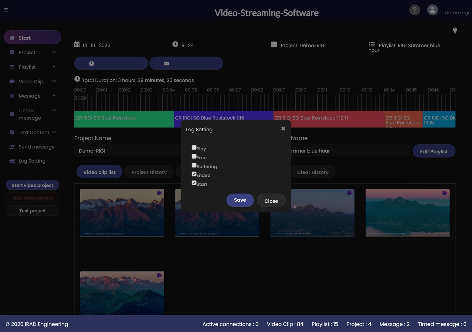 Menu Log Setting