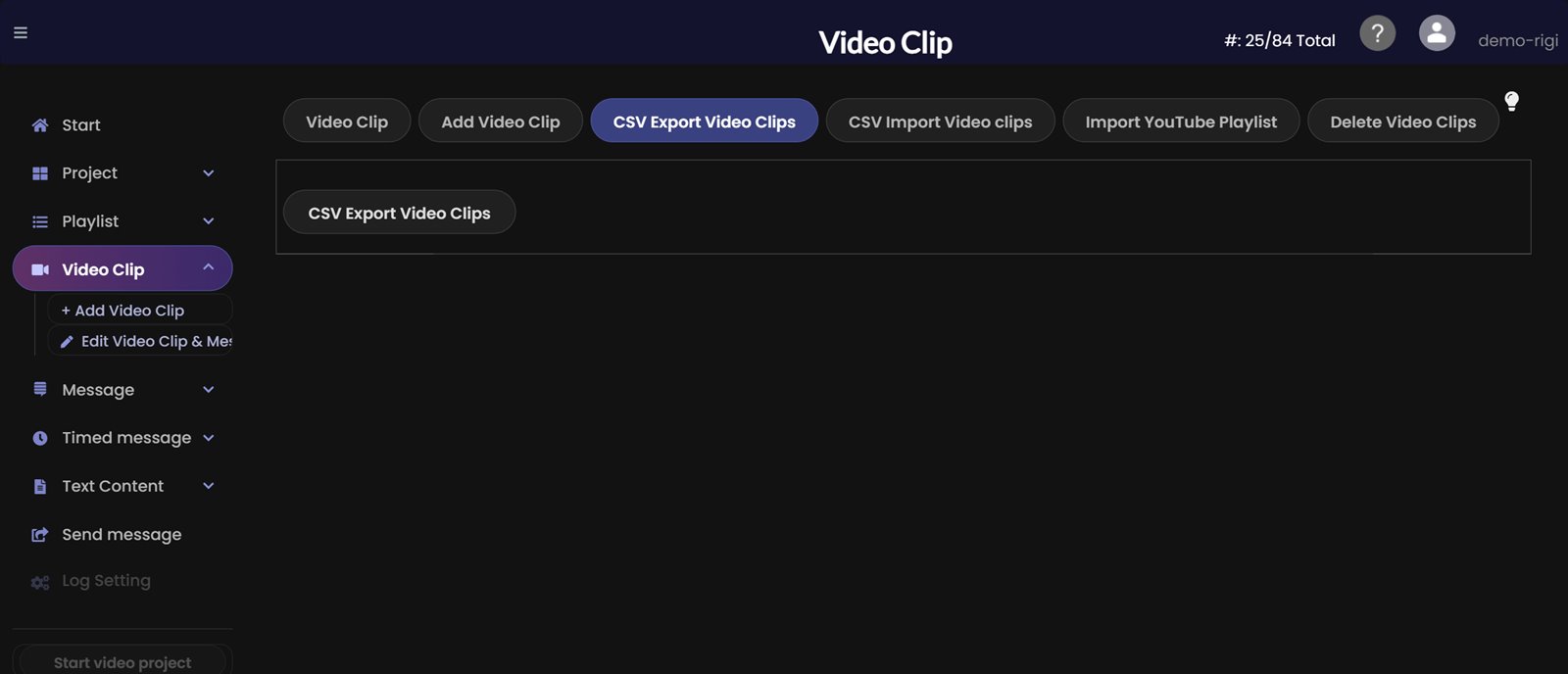 CSV export of video clips