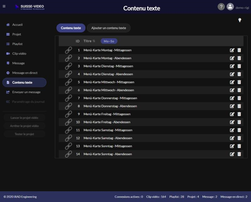 Menu Contenu texte