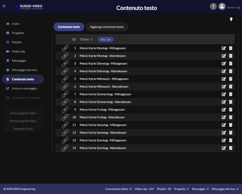 Menu Contenuto testo