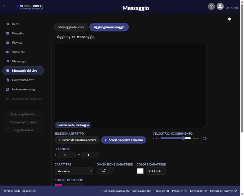 Aggiungere un messaggio dal vivo