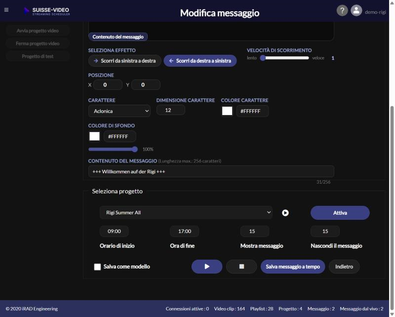 Esempio di messaggio dal vivo