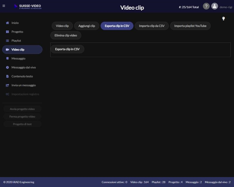Esportare i video clip in CSV